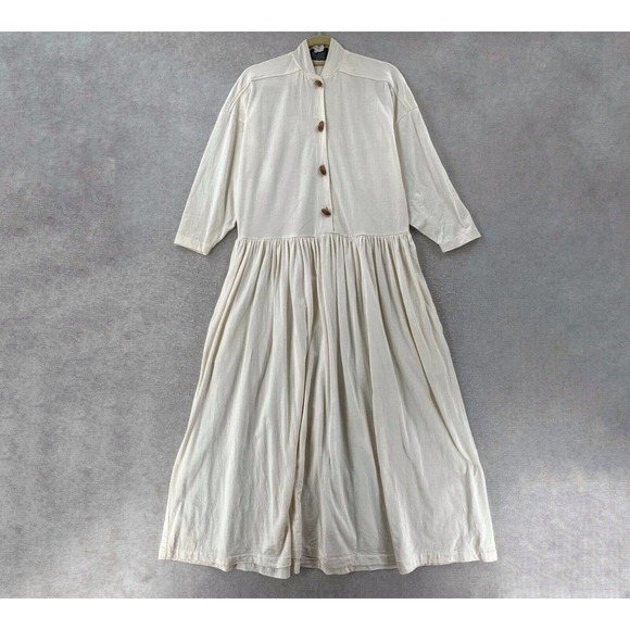 Cynthia Rowley Maxi Dress‎ Womens MEDIUM Prairie Cottege Football Buttons Cream - Picture 1 of 16